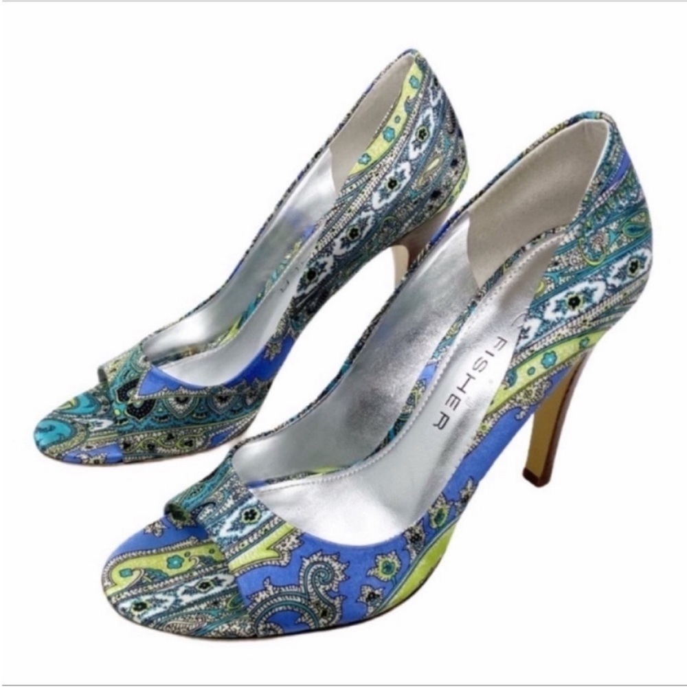 MARC FISHER paisley satin heels shoes 8m - Picture 3 of 10